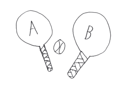 Desenho a mão de duas raquetes de ping pong e uma bola
